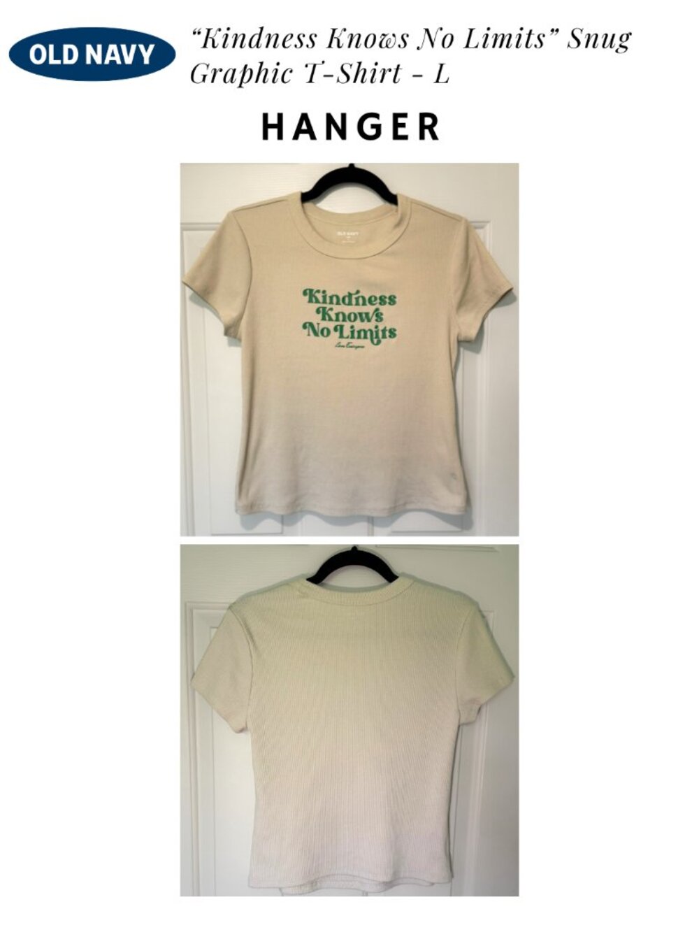 Old Navy “Kindness Knows No Limits” Graphic Tee Cream Green Fitted T-Shirt - L - Picture 3 of 5
